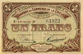 Billet de la Chambre de Commerce de la Creuse - 1 franc - d�lib�rations du 26 octobre et 19 novembre 1915