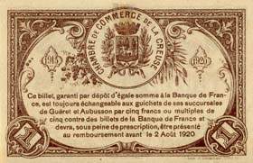 Billet de la Chambre de Commerce de la Creuse - 1 franc - d�lib�rations du 26 octobre et 19 novembre 1915