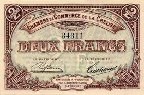 Billet de la Chambre de Commerce de la Creuse - 2 francs - d�lib�ration du 27 juillet 1915