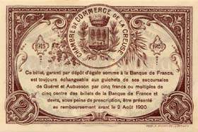 Billet de la Chambre de Commerce de la Creuse - 2 francs - d�lib�ration du 27 juillet 1915