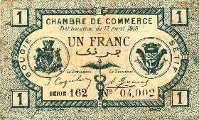 Billet de la Chambre de Commerce de Bougie - 1 franc - d�lib�ration du 17 avril 1915