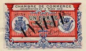 Billet de la Chambre de Commerce de Bougie - 1 franc - d�lib�ration du 9 mars 1918 - sp�cimen annul�