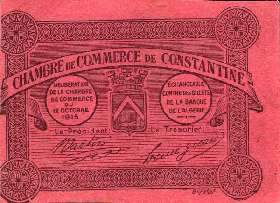 Ticket de la Chambre de Commerce de Constantine - 10 centimes - 12 octobre 1915 - titre sur 1 ligne