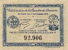 Ticket de la Chambre de Commerce de Philippeville - 10 centimes - d�lib�ration du 7 octobre 1915