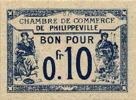 Ticket de la Chambre de Commerce de Philippeville - 10 centimes - d�lib�ration du 7 octobre 1915