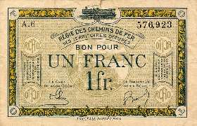 Billet de la R�gie des Chemins de Fer des Territoires Occup�s - 1 franc