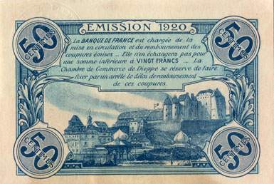Billet de la Chambre de Commerce de Dieppe - 50 centimes - �mission 1920 - sans filigrane - n� 118,145
