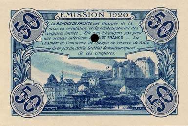 Billet de la Chambre de Commerce de Dieppe - 50 centimes - �mission 1920 - sans filigrane - sp�cimen