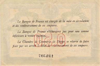 Billet de la Chambre de Commerce de Dieppe - 50 centimes - sans date - sans filigrane - timbre sec - n�139397