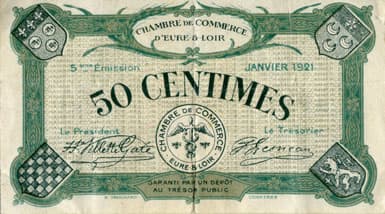 Billet de la Chambre de Commerce d'Eure-et-Loir (Chartres) - 50 centimes - 5�me �mission - janvier 1921