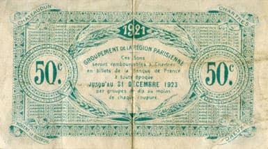 Billet de la Chambre de Commerce d'Eure-et-Loir (Chartres) - 50 centimes - 5�me �mission - janvier 1921