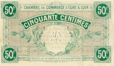 Billet de la Chambre de Commerce d'Eure-et-Loir (Chartres) - 50 centimes - Emis le 1er octobre 1915