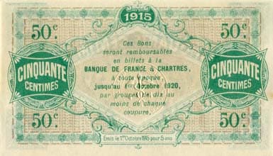 Billet de la Chambre de Commerce d'Eure-et-Loir (Chartres) - 50 centimes - Emis le 1er octobre 1915