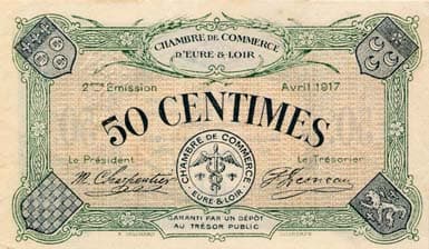Billet de la Chambre de Commerce d'Eure-et-Loir (Chartres) - 50 centimes - 2�me �mission - avril 1917