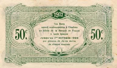 Billet de la Chambre de Commerce d'Eure-et-Loir (Chartres) - 50 centimes - 2�me �mission - avril 1917