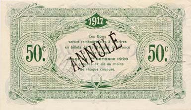 Billet de la Chambre de Commerce d'Eure-et-Loir (Chartres) - 50 centimes - 2�me �mission - avril 1917 - sp�cimen annul�