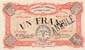 Billet de la Chambre de Commerce d'Eure-et-Loir (Chartres) - 1 franc - 2ème émission - avril 1917 - spécimen annulé