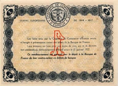 Billet de la Chambre de Commerce d'Evreux - 1 franc - d�lib�ration du 11 janvier 1917 - n� 778,010