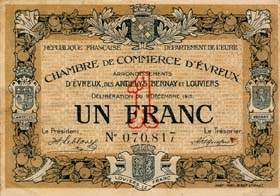 Billet de la Chambre de Commerce d'Evreux - 1 franc - délibération du 9 décembre 1915