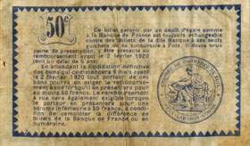 Billet de la Chambre de Commerce de Foix - 50 centimes - d�lib�ration du 2 f�vrier 1915 - imprimeur Cassan Ain� - sp�cimen