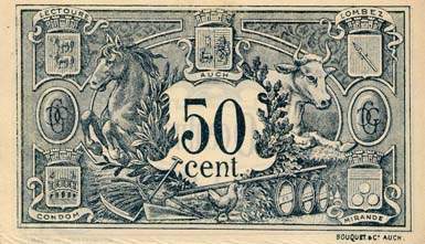 Billet de la Chambre de Commerce du Gers - 50 centimes - d�lib�ration du 18 novembre 1914 - s�rie G