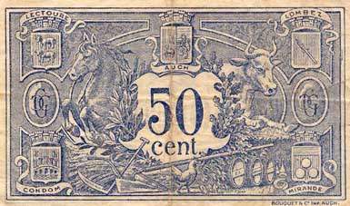 Billet de la Chambre de Commerce du Gers - 50 centimes - d�lib�ration du 26 mars 1920
