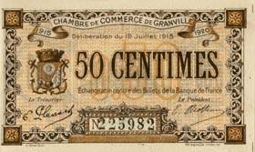 Billet de la Chambre de Commerce de Granville - 50 centimes - d�lib�ration du 19 juillet 1915 - chiffres de 4 mm