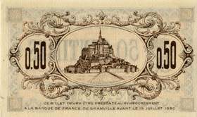 Billet de la Chambre de Commerce de Granville - 50 centimes - d�lib�ration du 19 juillet 1915 - chiffres de 4 mm