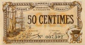 Billet de la Chambre de Commerce de Granville - 50 centimes - d�lib�ration du 3 octobre 1916