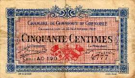 Billet de la Chambre de Commerce de Grenoble - 50 centimes - d�lib�ration du 14 septembre 1916