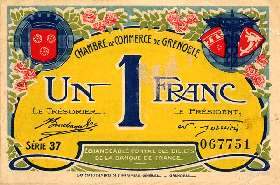 Billet de la Chambre de Commerce de Grenoble - 1 franc - d�lib�ration du 8 novembre 1917 - sans nom du graveur