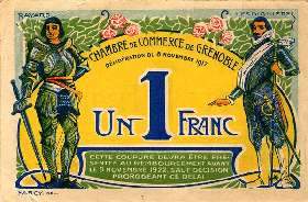 Billet de la Chambre de Commerce de Grenoble - 1 franc - d�lib�ration du 8 novembre 1917 - sans nom du graveur