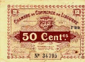 Billet de la Chambre de Commerce de Libourne - 50 centimes - d�lib�ration du 13 avril 1915 - 2�me s�rie