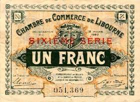 Billet de la Chambre de Commerce de Libourne - 1 franc - d�lib�ration du 12 mars 1920 - 6�me s�rie