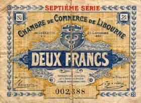 Billet de la Chambre de Commerce de Libourne - 2 francs - d�lib�ration du 23 septembre 1920 - 7�me s�rie