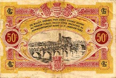 Billet de la Chambre de Commerce de Limoges - 50 centimes - remboursement avant le 1er janvier 1923 - Lettre J - n� 53025