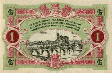 Billet de la Chambre de Commerce de Limoges - 1 franc - remboursement avant le 1er janvier 1923 - Lettre G - n� 29664