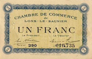 Billet de la Chambre de Commerce de Lons-le-Saunier - 1 franc - remboursement avant le 1er d�cembre 1920 - s�rie 290 - n� 010,735