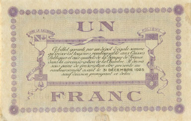 Billet de la Chambre de Commerce de Lons-le-Saunier - 1 franc - remboursement avant le 31 d�cembre 1925 - s�rie 7 - n� 001056