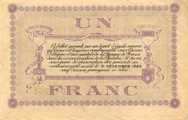 Billet de la Chambre de Commerce de Lons-le-Saunier - 1 franc - remboursement avant le 31 d�cembre 1925 - s�rie 47 - n� 004251