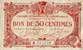 Billet de la Chambre de Commerce de Lorient (Morbihan) - 50 centimes - émission du 3 septembre 1915 - filigrane Abeilles - chiffres bleus au verso - Lettre A