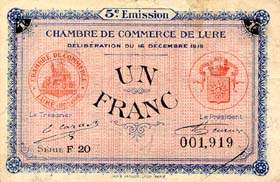 Billet de la Chambre de Commerce de Lure - 1 franc - d�lib�ration du 16 d�cembre 1919