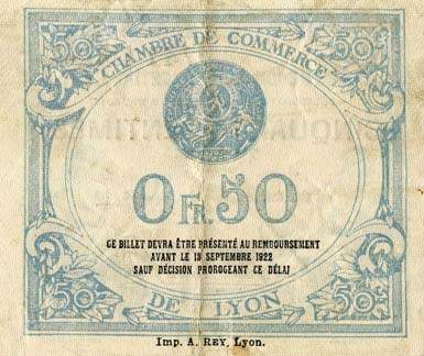 Billet de la Chambre de Commerce de Lyon - 50 centimes - d�lib�ration du 13 septembre 1917 - 7�me s�rie