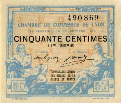 Billet de la Chambre de Commerce de Lyon - 50 centimes - d�lib�ration du 16 octobre 1919 - 11�me s�rie - n� 490869