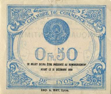 Billet de la Chambre de Commerce de Lyon - 50 centimes - d�lib�ration du 29 juillet 1920 - 17�me s�rie