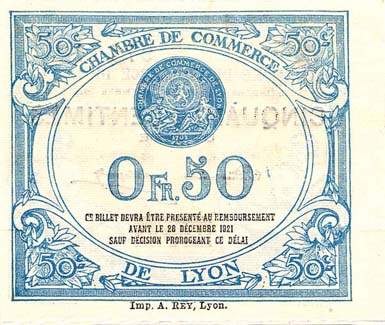 Billet de la Chambre de Commerce de Lyon - 50 centimes - d�lib�ration du 28 d�cembre 1916- 5�me s�rie