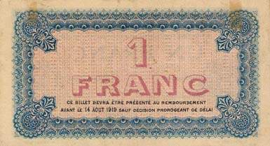 Billet de la Chambre de Commerce de Lyon - 1 franc - d�lib�ration du 14 ao�t 1914 - s�rie 113
