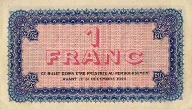 Billet de la Chambre de Commerce de Lyon - 1 franc - d�lib�ration du 15 juin 1922 - 11�me s�rie