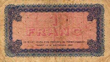 Billet de la Chambre de Commerce de Lyon - 1 franc - d�lib�ration du 16 octobre 1919 - sans filigrane