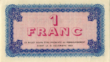 Billet de la Chambre de Commerce de Lyon - 1 franc - d�lib�ration du 19 f�vrier 1920 - 8�me s�rie - n� 004,728
